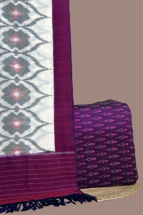 Purple - 2pc Ikkat Dupatta and Ikkat Top Fabric Set Purple ikkat top with floral motifs