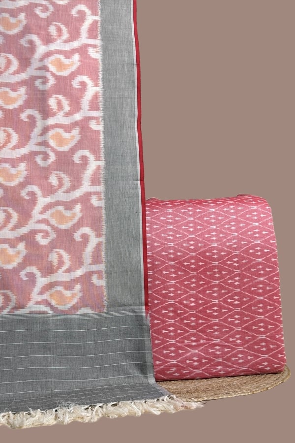 Pink - 2pc Ikkat Dupatta and Ikkat Top Fabric Set Pink ikkat top with diamond motifs