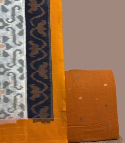 Mustard handloom top with woven multicolour buti