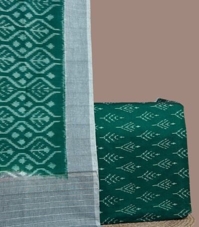 Deep green ikkat top with leaf motifs