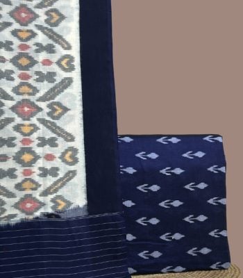 Navy blue ikkat top with floral motifs
