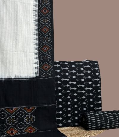 Black ikkat top and bottom with arrow motifs