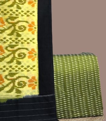 Olive green ikkat top with dash motifs