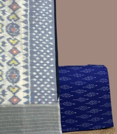 Navy blue ikkat top with leaf motifs