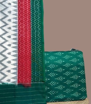 Deep green ikkat top with leaf motifs