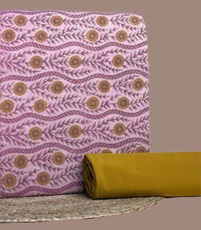 Pink Bagru print top with mustard sunflower vines