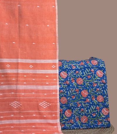 Blue pomegranate floral blockprint soft cotton top