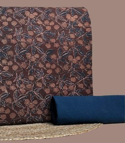 Brown Ajrakh print top with navy leaf vines