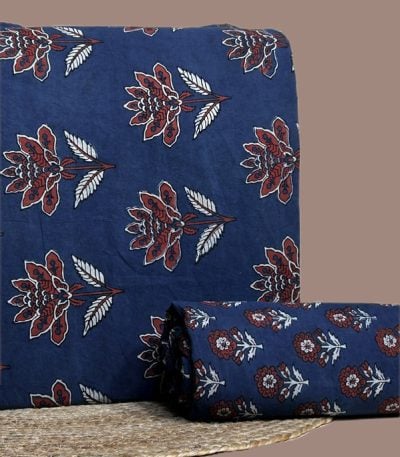 Indigo Ajrakh print top with red floral buti