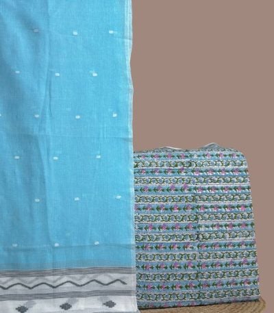 Blue floral stripe blockprint soft cotton top