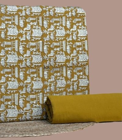 Mustard Bagru animal motif print top