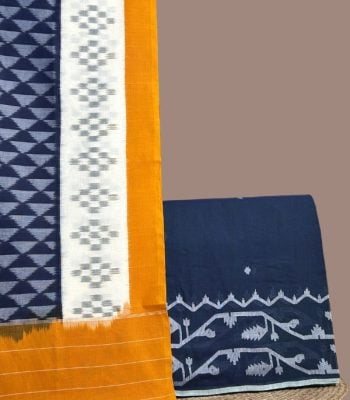 Navy handloom top with woven jamdani border