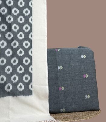 Gray handloom top with woven tulip buti