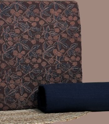 Brown Ajrakh print top with navy leaf vines