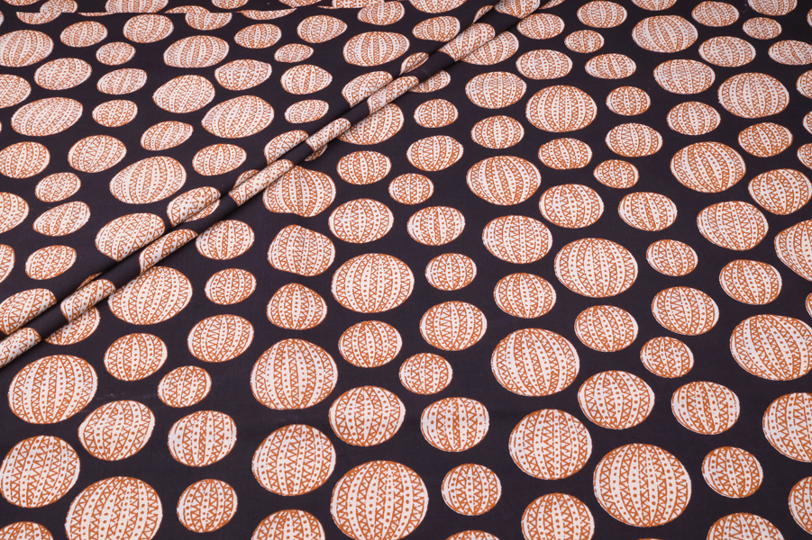 Black Rust Circle Motif Pure Cotton Bagru Handblock Printed Fabric Authentic Bagru Handblock Printed Pure Soft Cotton Fabric
