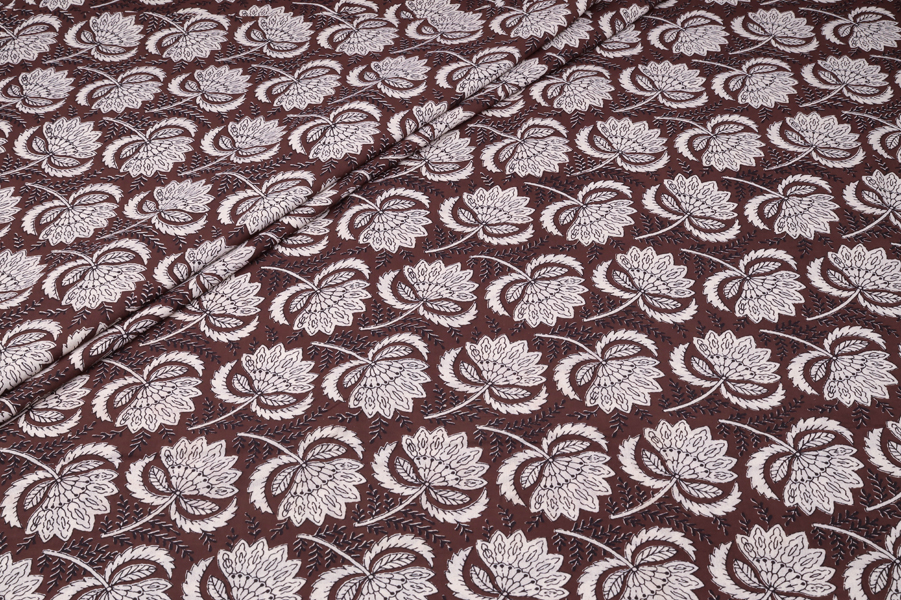 Brown Lotus Jaal Pure Cotton Bagru Handblock Printed Fabric Authentic Bagru Handblock Printed Pure Soft Cotton Fabric