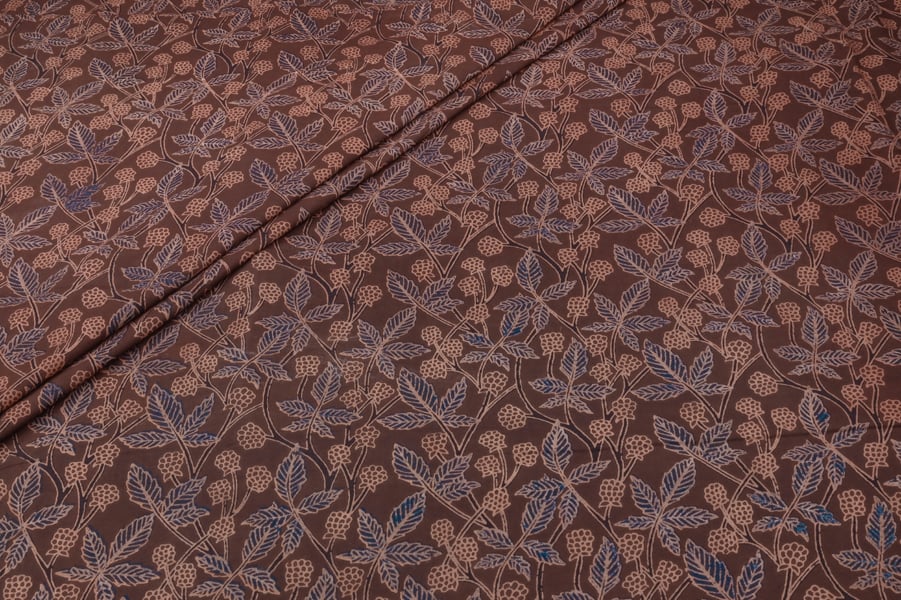 Brown Indigo Leaf Jaal Ajrakh Pure Soft Cotton HandCrafted Fabric Authentic Natural Dye