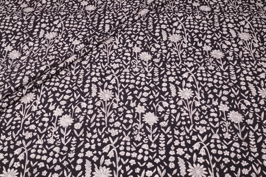 Black Floral Jaal Pure Cotton Bagru Handblock Printed Fabric Authentic Bagru Handblock Printed Pure Soft Cotton Fabric