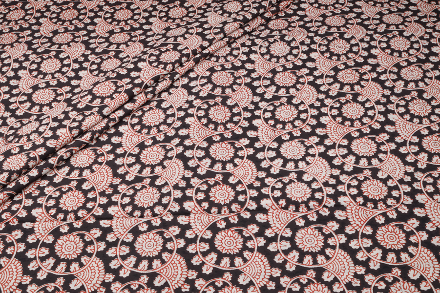 Black Red Circle Medallion Jaal Pure Cotton Bagru Handblock Printed Fabric Authentic Bagru Handblock Printed Pure Soft Cotton Fabric