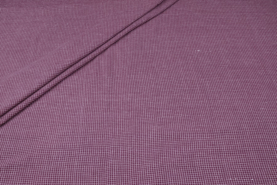 Wine Checkered Authentic HandLoom Flowy Soft Cotton Fabric Authentic HandLoom Woven