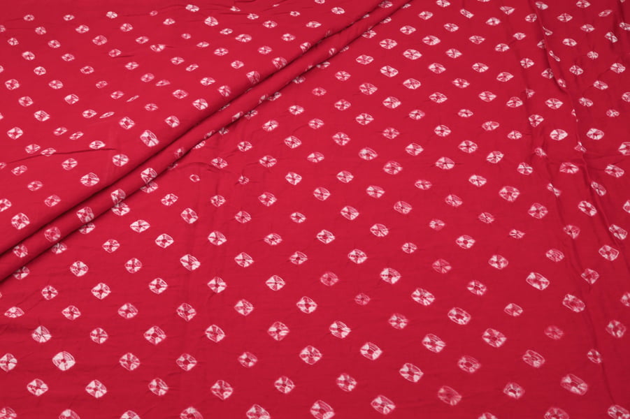 Red Ring Dot Bandhani Tie Dye 100% Pure Soft Cotton Fabric Authentic Hand Tie Dye Bandhani