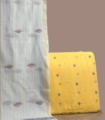 Yellow jamdani woven top with dark butis