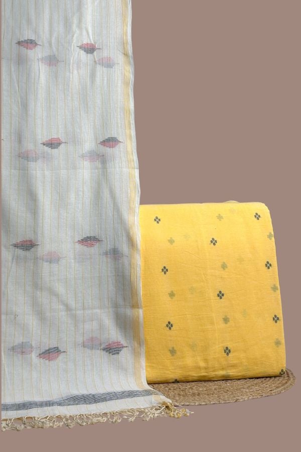 Yellow jamdani woven top with dark butis
