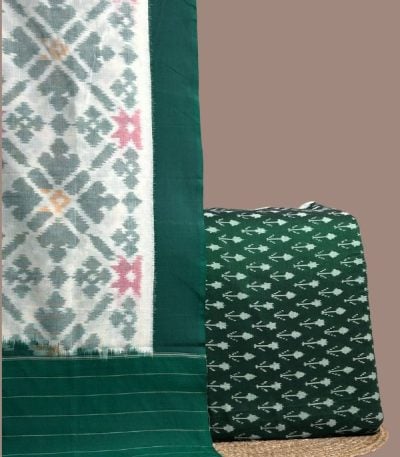 Green ikkat top with arrow motifs