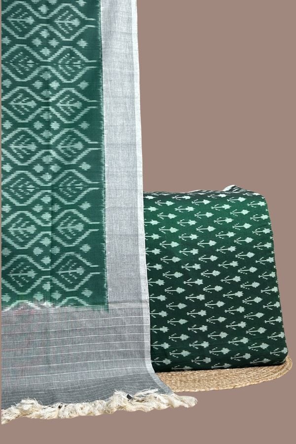 Green - 2pc Ikkat Dupatta and Ikkat Top Fabric Set Green ikkat top with arrow motifs