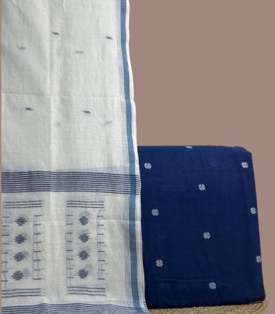 Blue jamdani woven top with white floral butis