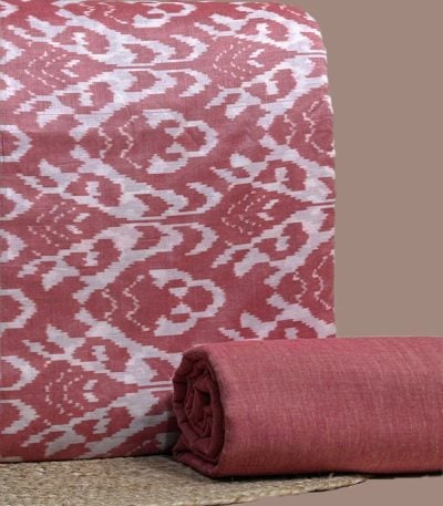 Pink ikkat top with bold white motifs
