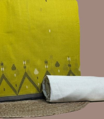 Yellow jamdani top with temple woven border