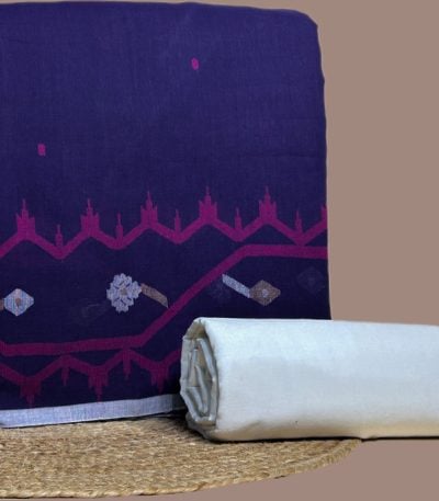 Purple jamdani top with magenta woven border