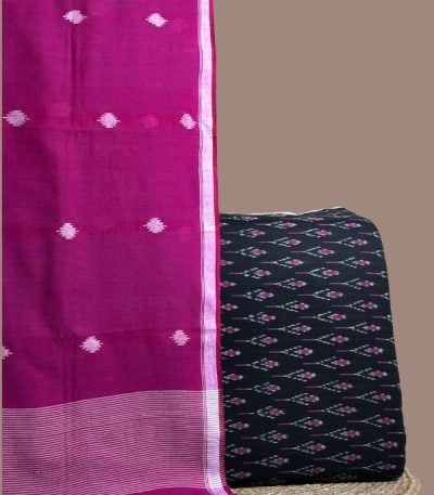 Black ikkat top with pink motifs