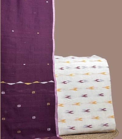 White ikkat top with yellow and wine chevrons