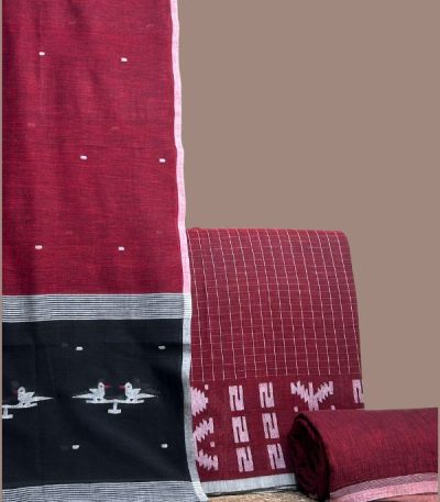 Red checked jamdani woven top