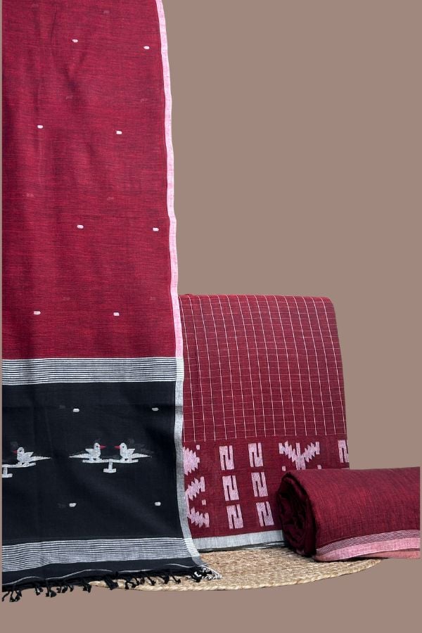 Red checked jamdani woven top