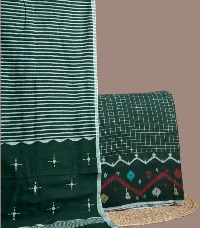 Green checked top with multicolour jamdani border