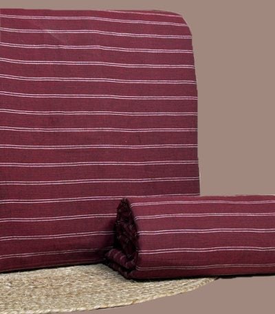 Red handloom top and bottom with fine white stripes throughout.
