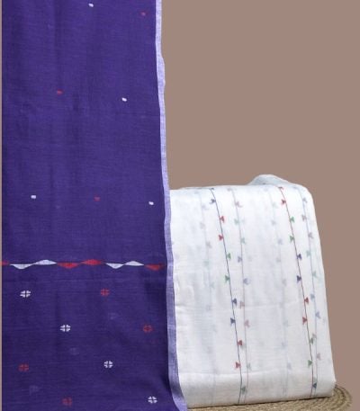 White handloom top with multicolour woven stripe motifs
