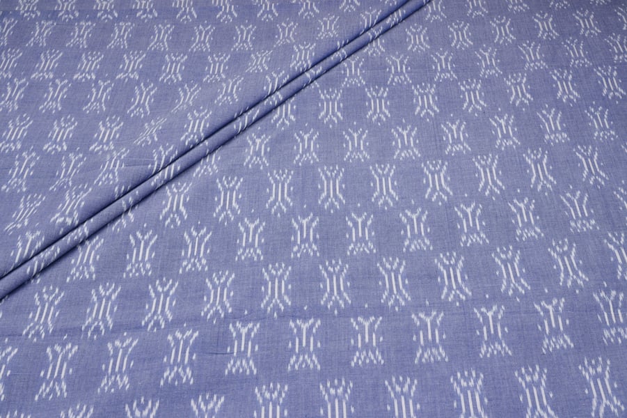 Periwinkle Blue Ikat Buti Handloom Mercerised Cotton Fabric Authentic Hand Tie-Dye Mercerised Ikkat