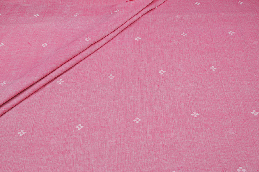Rose Pink Buti Jamdani HandLoom Soft Cotton Fabric Authentic HandLoom Woven