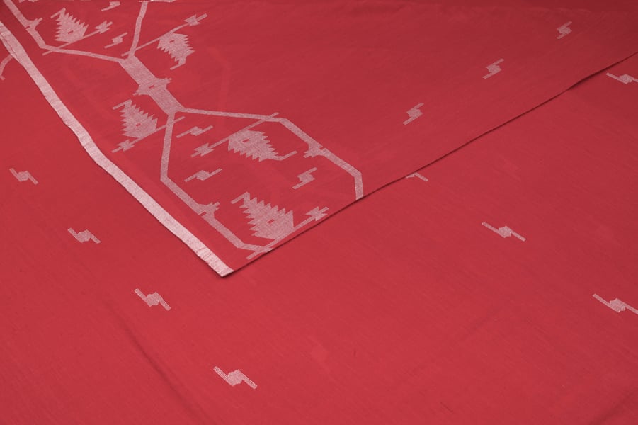 Red Buti Intricate Border Flowy HandLoom Pure Soft Cotton Fabric Authentic HandLoom Woven