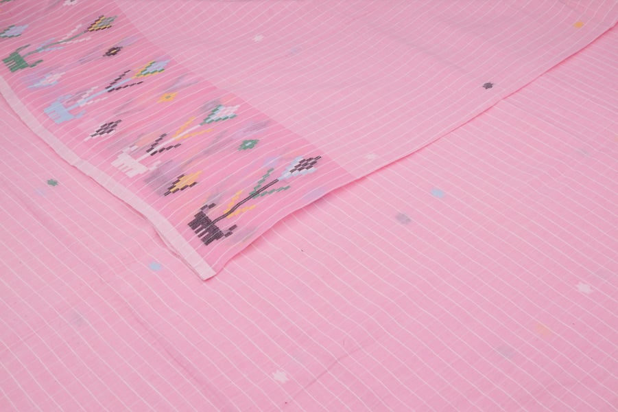 Candy Pink Intricate Border Flowy HandLoom Pure Soft Cotton Fabric Authentic HandLoom Woven