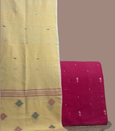 Pink jamdani woven top with floral butis