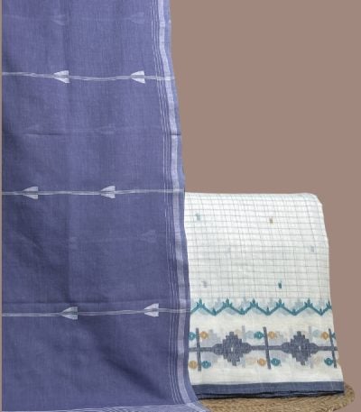 White checked top with multicolour jamdani woven border