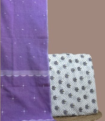 White blockprint top with purple florals