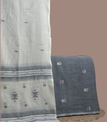 Gray jamdani woven top with floral butis
