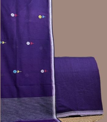 Purple plain handloom top paired with purple handloom dupatta with multicolour floral butis.