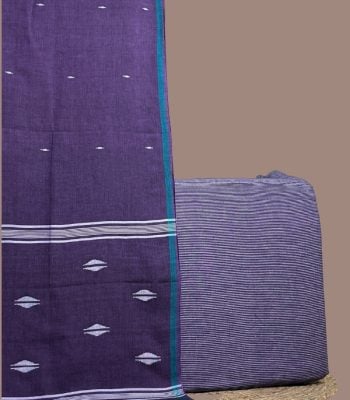 Purple handloom striped top paired with purple handloom jamdani dupatta.
